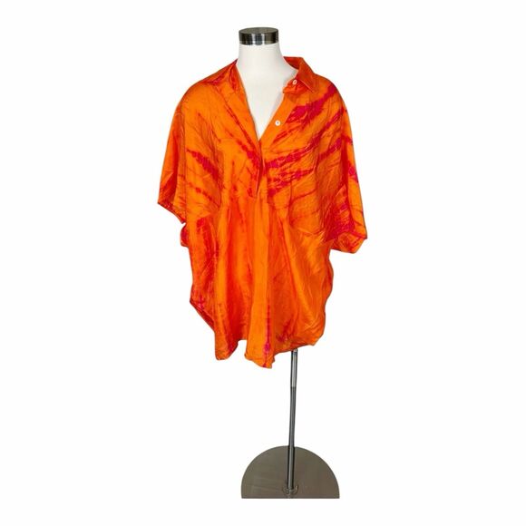 Chico's Tie-Dye Envelope Sleeve Oversized Silk Pullover Blouse M/L - Picture 3 of 4